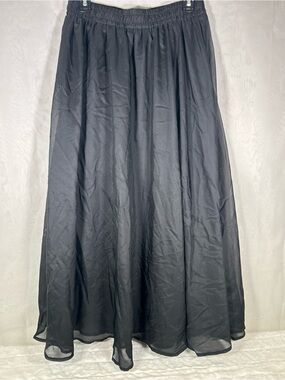Afibi Black Chiffon A-Line Maxi Skirt Large